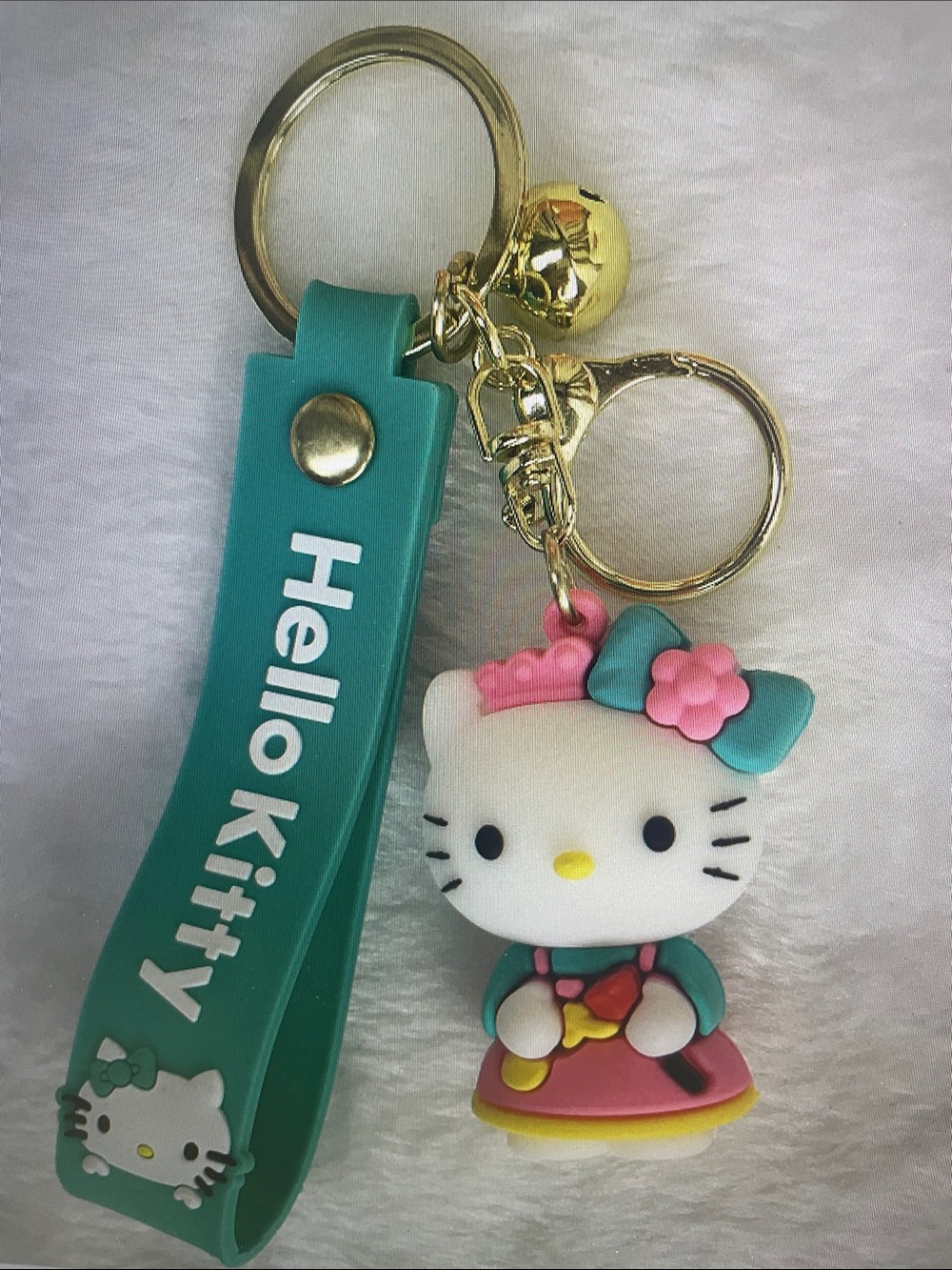 Hello Kitty Teal & Pink Silicone Strap Keychain